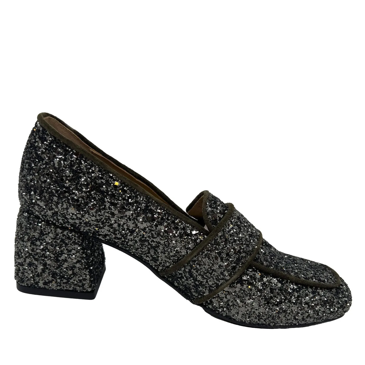 Angulus 1647-101 Loafer grøn glitter med hæl