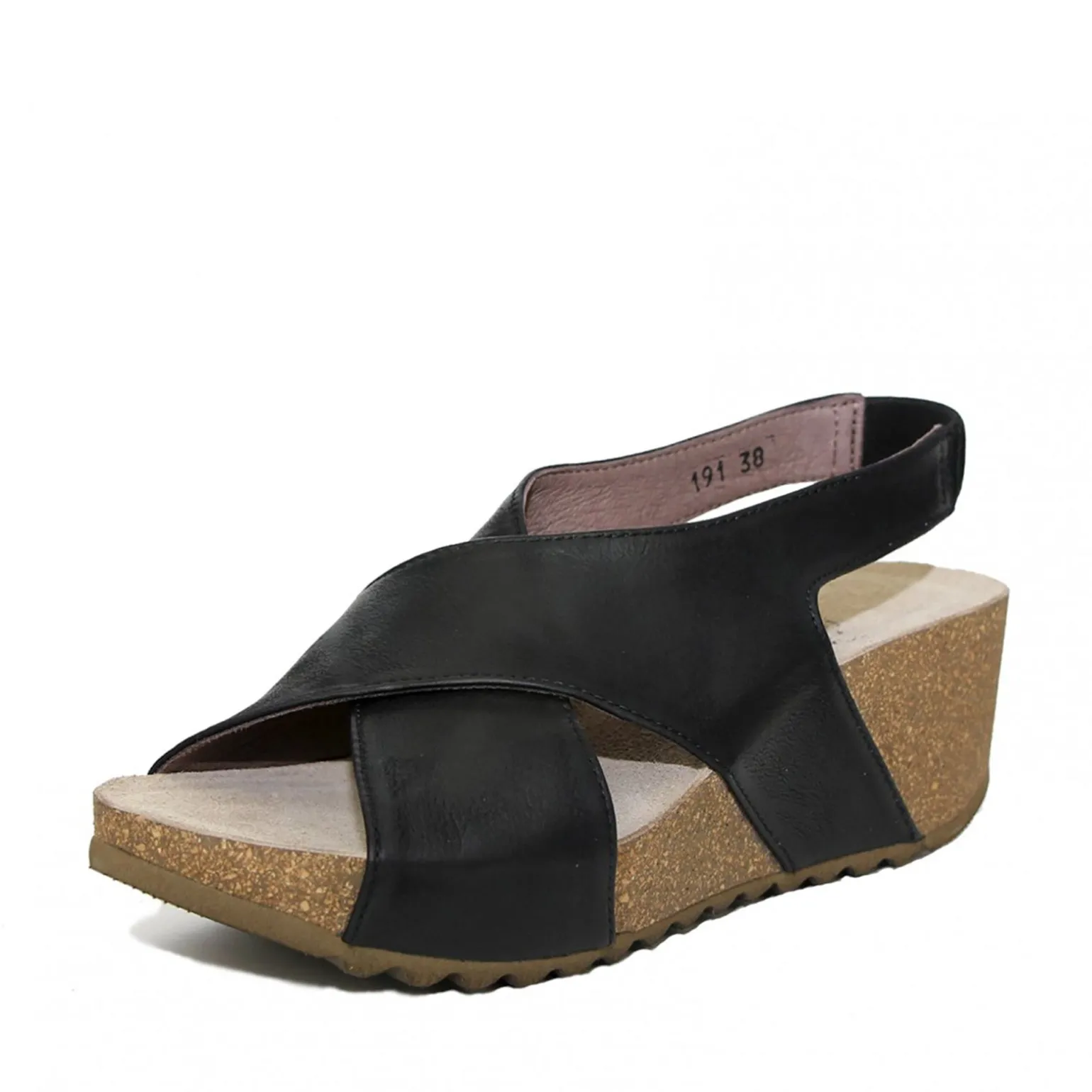 Lofina E5-191 sort dame sandal med kilehæl