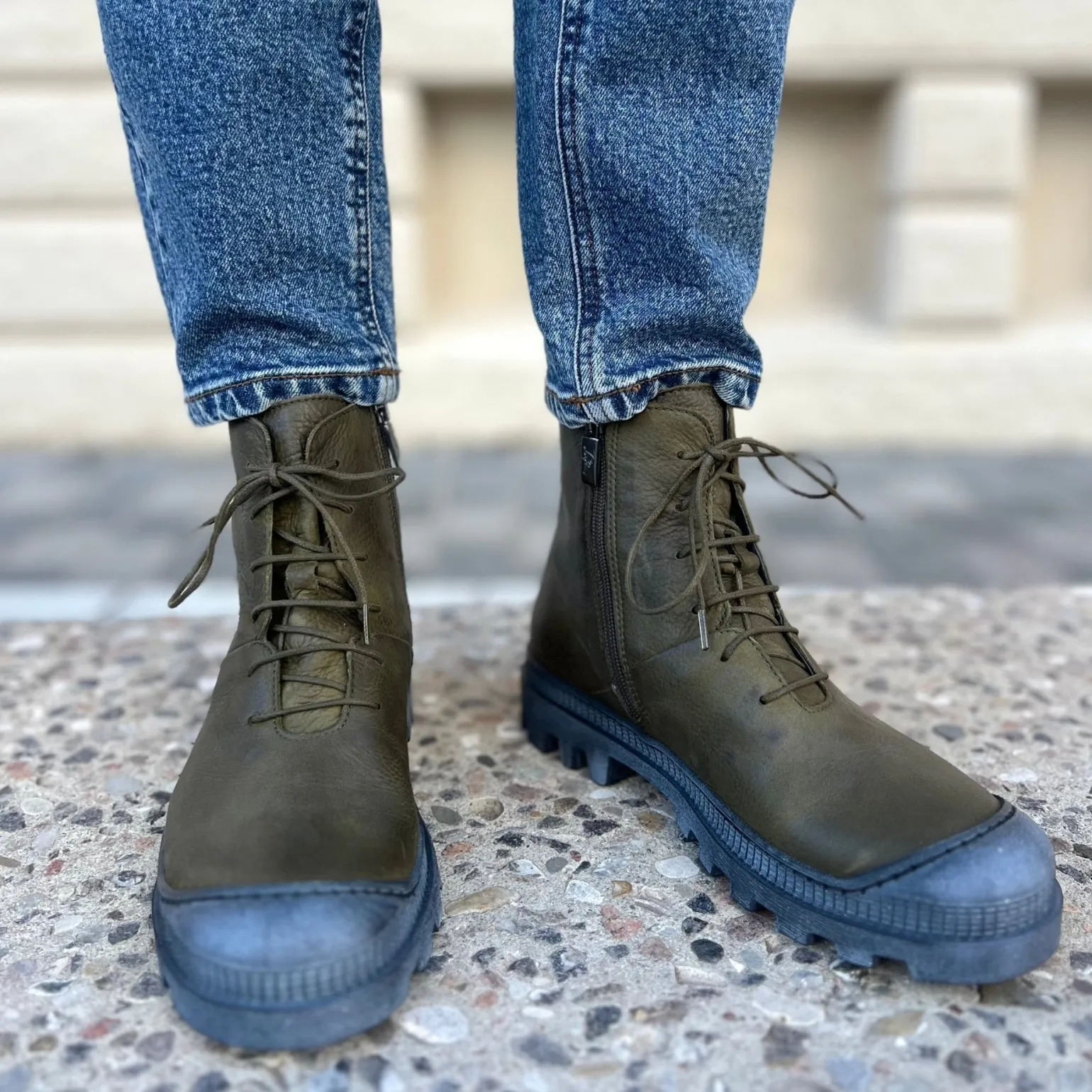 Lofina I6-965 Carciofo Grøn Dame Snørestøvle i Skind