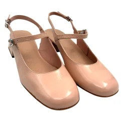 Wonders D-1222 Mary Jane sko med lav hæl og slingback i nude lak skind
